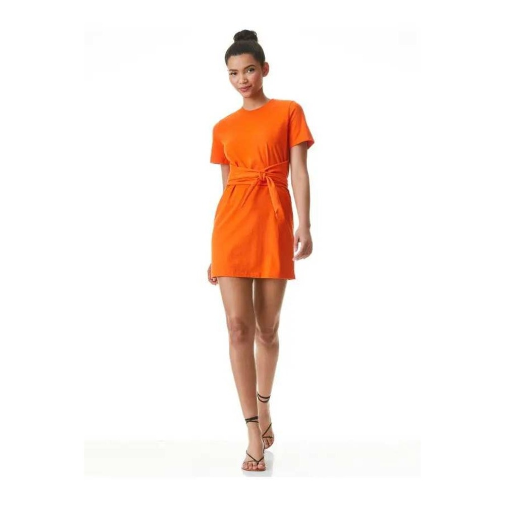 Alice + Olivia Tie Waist Mini T-Shirt Dress Small Orange *Flaw*